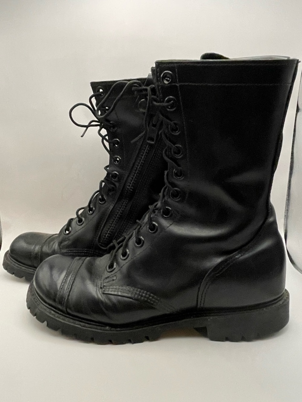 Carolina Corcoran Unlined Side Zip Snap Lace Up Jump Boots Black Leather Sz 8
